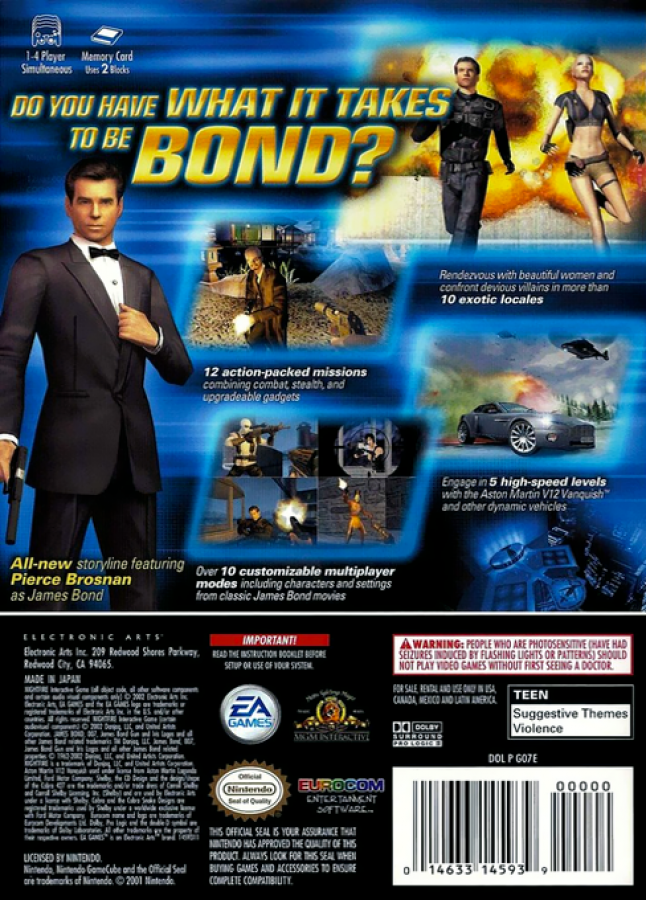 007: Nightfire back of case for GameCube (GC) first-person shooter action video game