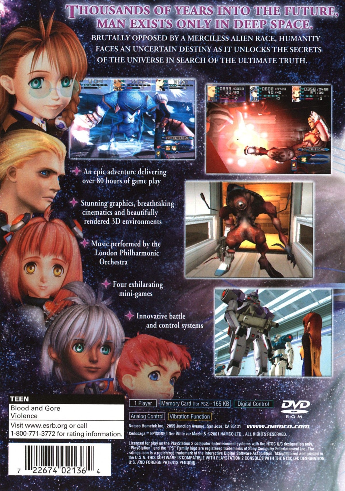 Xenosaga Episode I Der Wille zur Macht Greatest Hits PlayStation 2 PS2 video game, turn-based RPG, sci-fi story-driven adventure, classic console title back cover