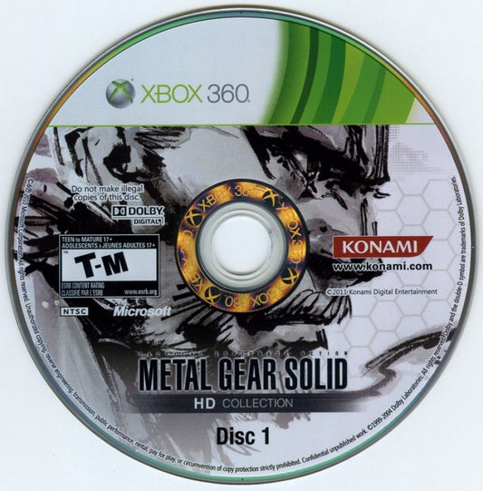 Metal Gear Solid: HD Collection disc for Xbox 360 (X360) stealth action video game compilation