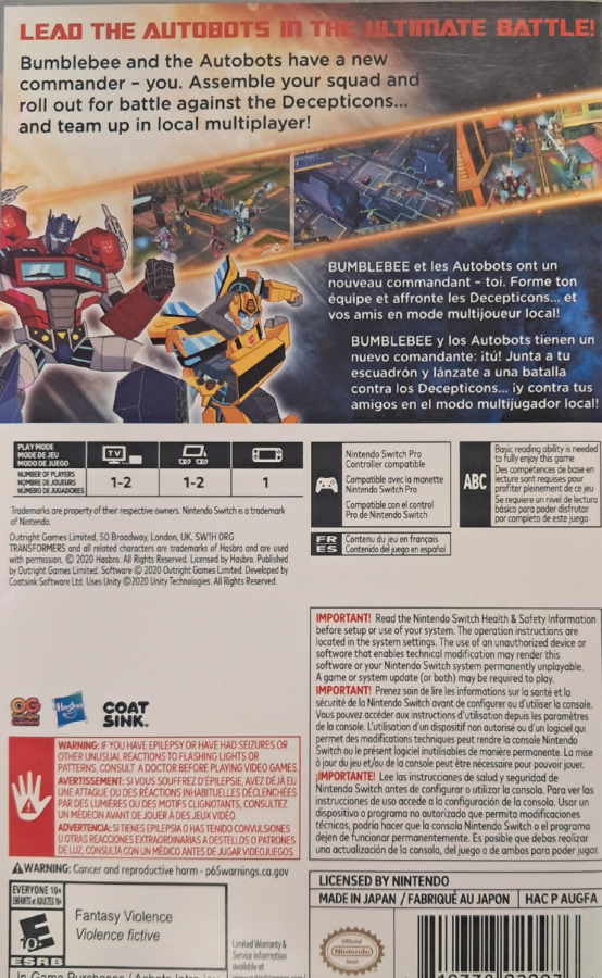 Transformers Battlegrounds Nintendo Switch for retro video game enthusiasts featuring tactical strategy gameplay turn based combat missions iconic Autobot and Decepticon characters team based battles animated inspired adventure and collectible gaming appeal back cover