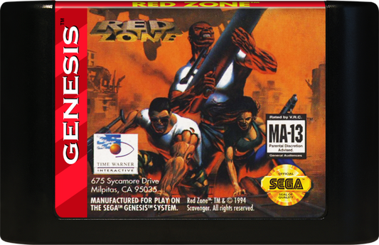 Red Zone Sega Genesis GEN for retro video game enthusiasts featuring military action gameplay combat helicopter missions tactical vehicle combat intense battlefield operations advanced 16 bit graphics and collectible gaming appeal cartridge