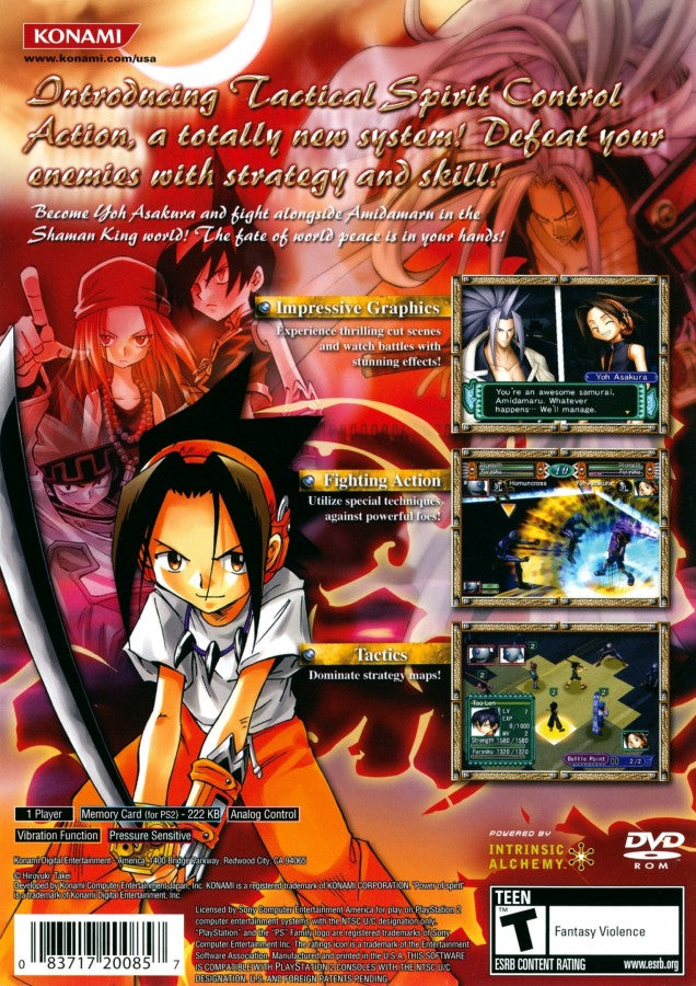 Shaman King Power of Spirit PS2 PlayStation 2 fighting action game retro video game back of case