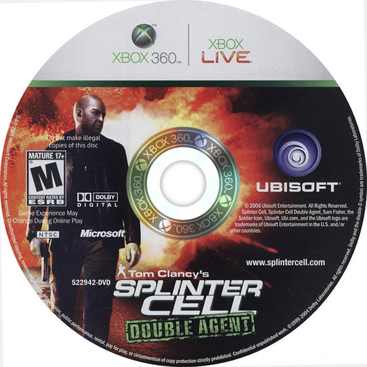 Splinter Cell Double Agent for Xbox 360 stealth action video game featuring dual loyalty gameplay tactical espionage missions advanced stealth mechanics and immersive Tom Clancy spy thriller experience disc