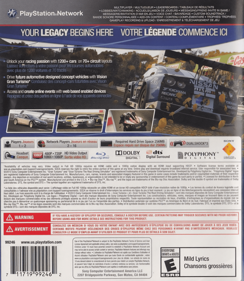 Gran Turismo 6 back cover art for PlayStation 3 (PS3) video game
