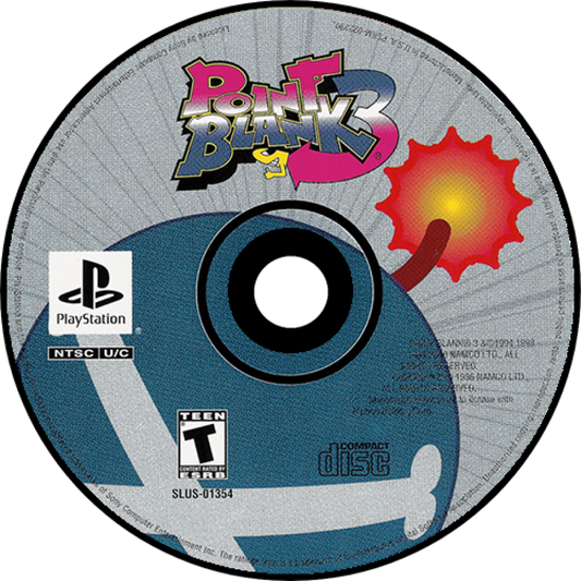 Point Blank 3 PS1 Sony PlayStation light gun shooter arcade style mini games fast paced target shooting Namco GunCon compatible party game reflex challenge classic arcade shooter PlayStation 1 software video game title disc
