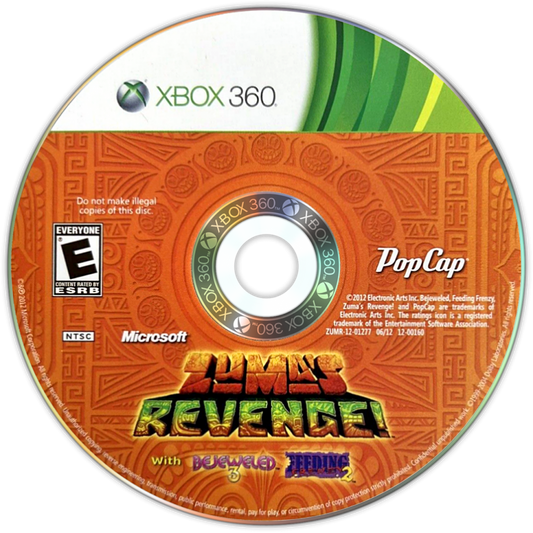 Zuma's Revenge disc for Xbox 360 (X360) tile-matching puzzle video game
