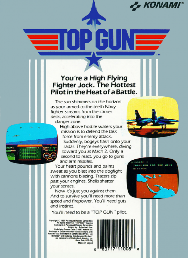 Top Gun back of box for Nintendo Entertainment System (NES) retro video game