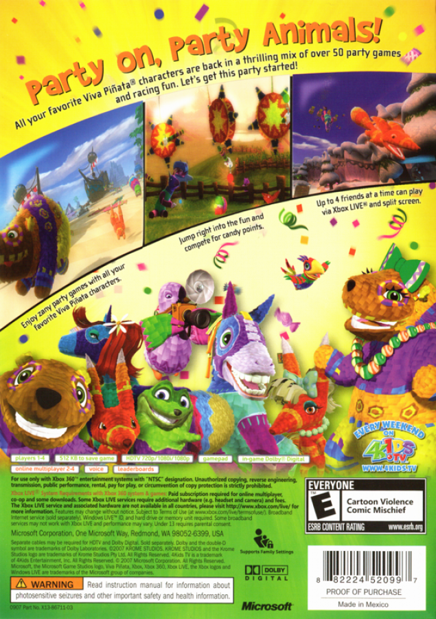 Viva Piñata: Party Animals back of case for Xbox 360 (X360) party mini-game video game