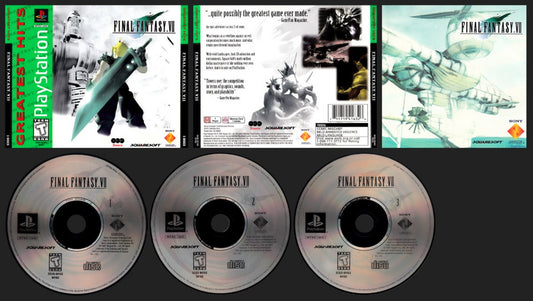 Final Fantasy VII Greatest Hits PlayStation 1 game featuring classic turn-based JRPG combat, iconic storytelling, and a legendary fantasy adventure discs