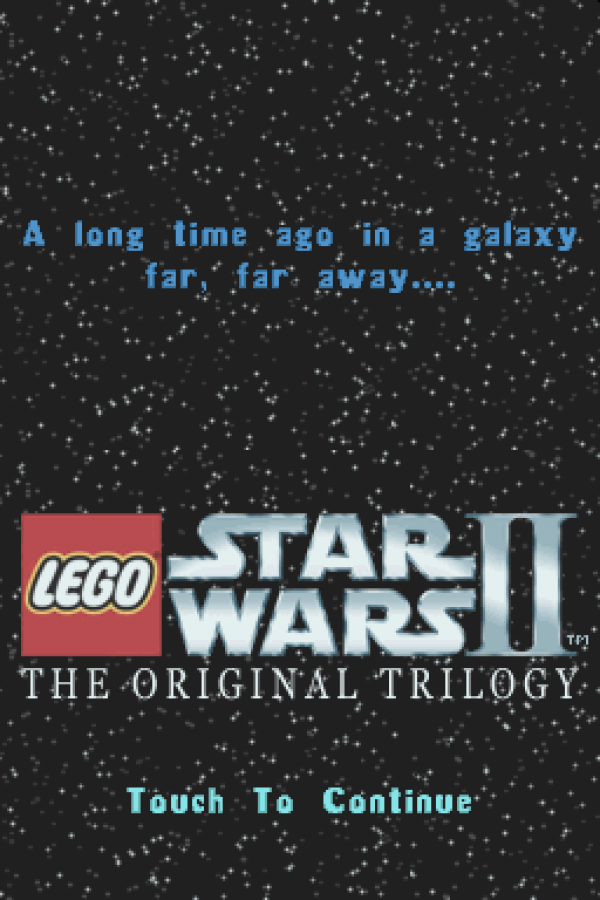 LEGO Star Wars II: The Original Trilogy start screen for Nintendo DS (DS) action adventure video game