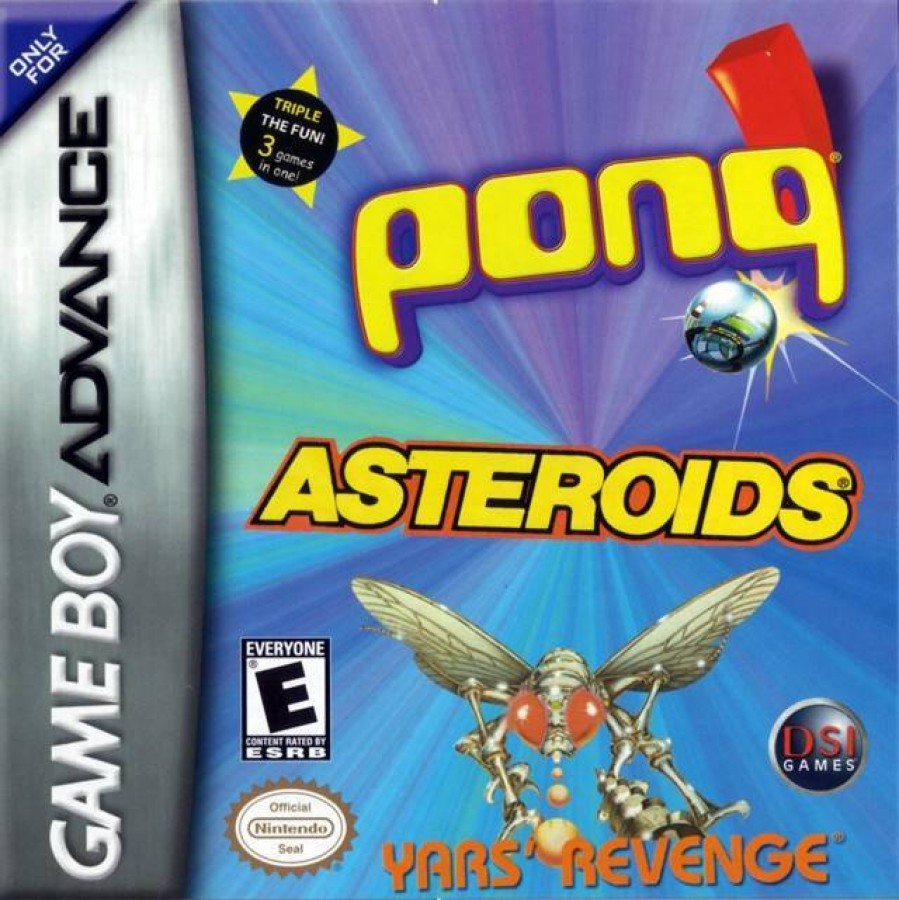 Pong / Asteroids / Yar's Revenge cover art for Game Boy Advance (GBA) video game