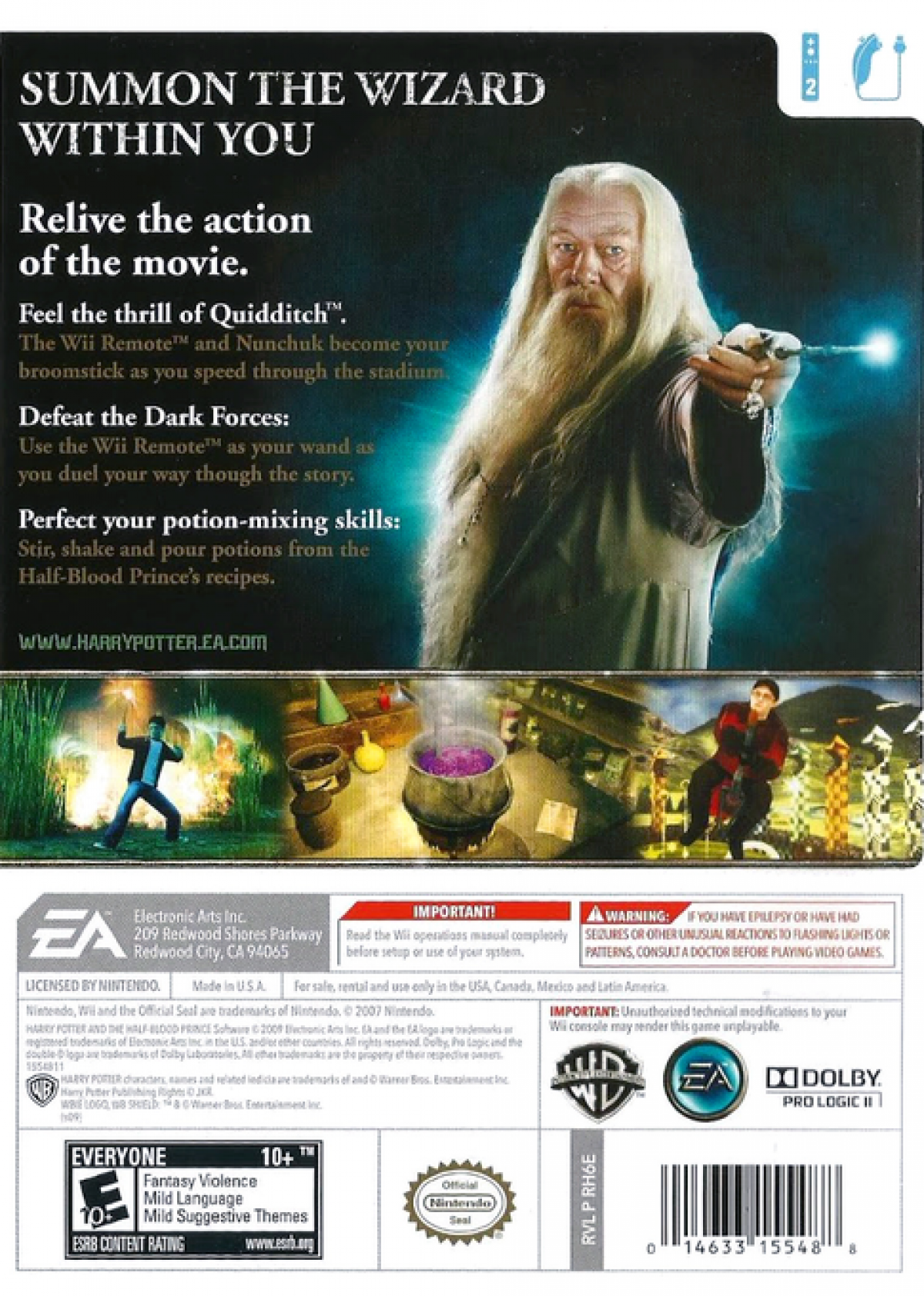 Harry Potter and the Half-Blood Prince – Nintendo Wii (Wii) action-adventure fantasy back of case for video game
