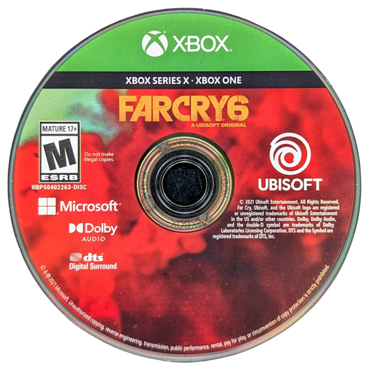 Far Cry 6 for Xbox Series X (XSX) at Gamers INC, featuring the explosive open-world revolution set in the tropical paradise of Yara, where you play as Dani Rojas fighting to liberate your nation from the iron-fisted rule of dictator Antón Castillo, utilizing "Resolver" makeshift weaponry, a menagerie of animal companions, and seamless co-op in a sprawling guerrilla warfare experience optimized with 4K resolution and 60fps performance disc