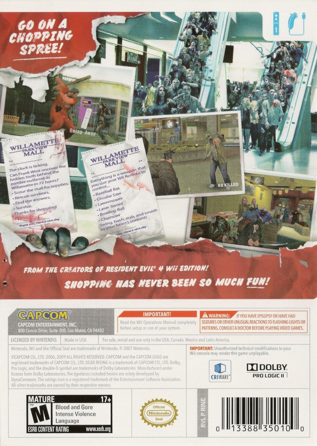 Dead Rising: Chop Til You Drop back cover art for Nintendo Wii (Wii) video game