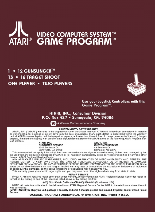 Outlaw back cover art for Atari 2600 video game