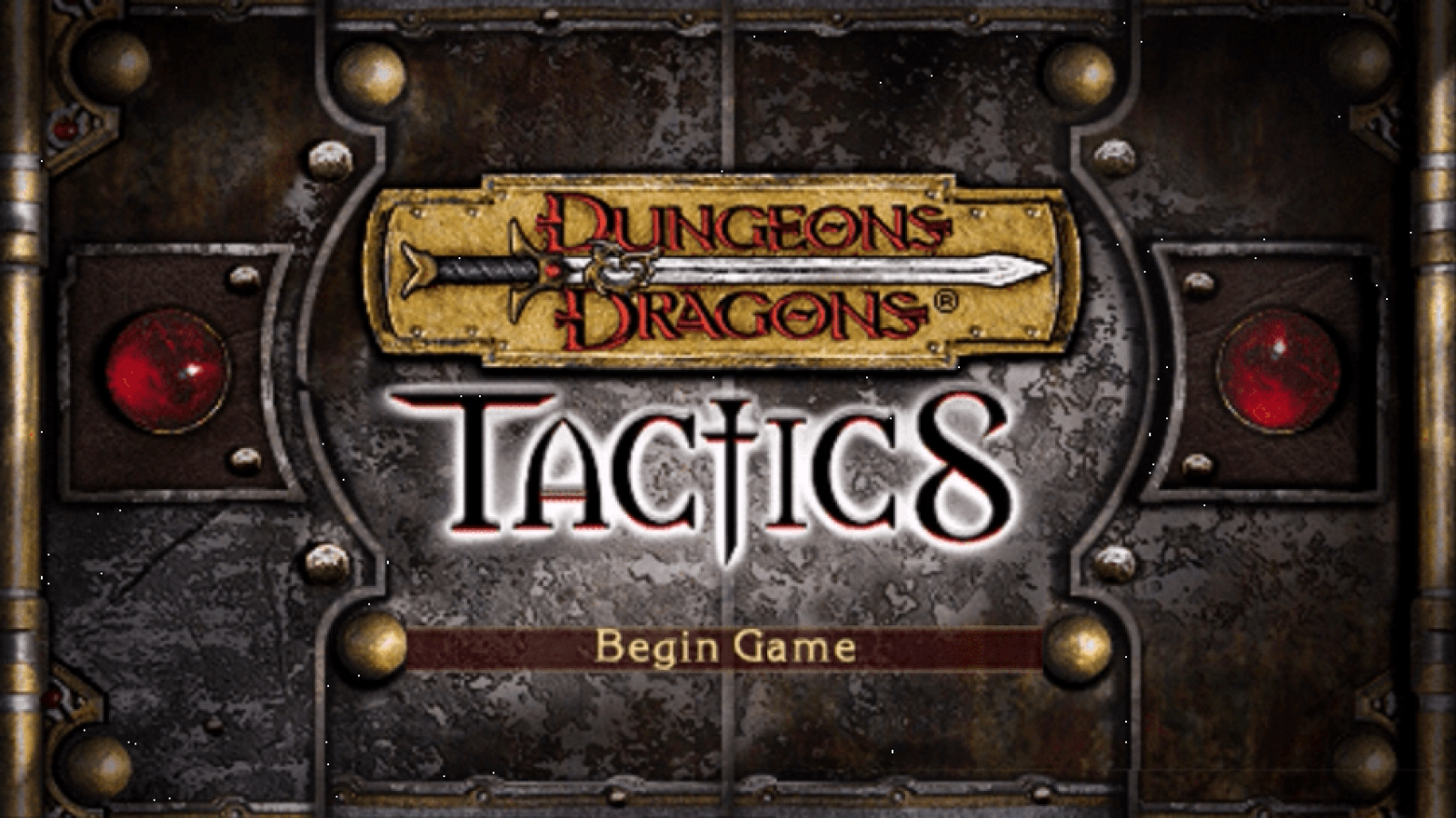 Dungeons & Dragons Tactics title screen for PlayStation Portable (PSP) with two dragons on a brown background