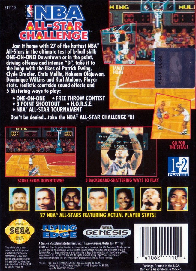 NBA All-Star Challenge back cover art for Sega Genesis (GEN) video game
