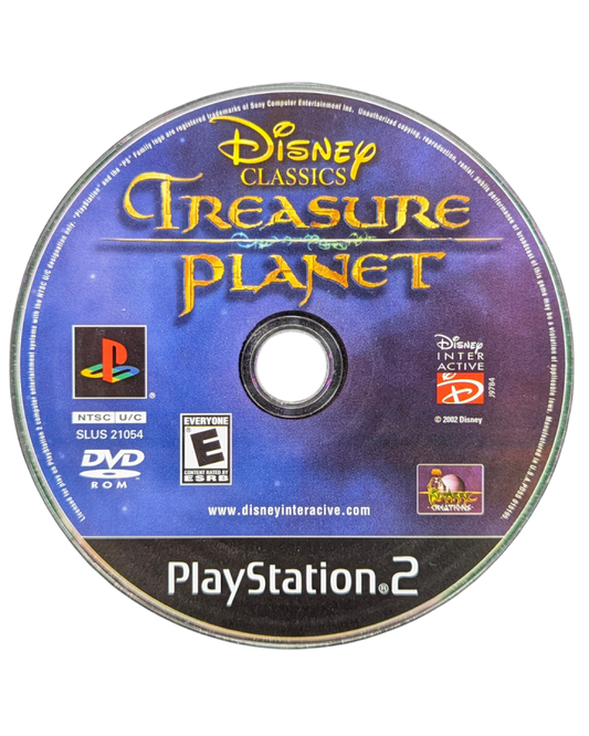 Disney Treasure Planet PlayStation 2 PS2 action-adventure platformer video game based on the animated film Treasure Planet Jim Hawkins John Silver Silver cyborg morph creature solar surfing adventure space pirate battles gadgets puzzles planet exploration hand-drawn cel-shaded visuals Sony Disney Interactive Buena Vista Games licensed tie-in disc