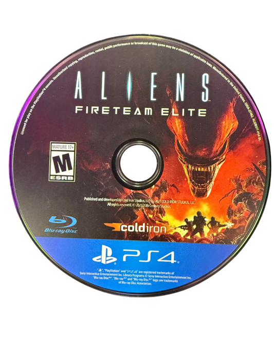 Aliens Fireteam Elite PlayStation 4 PS4 video game, third-person shooter, sci-fi co-op action, Alien franchise title disc