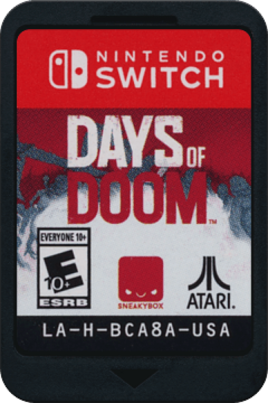 Days of Doom Nintendo Switch (NS) game card art for post-apocalyptic survival action.