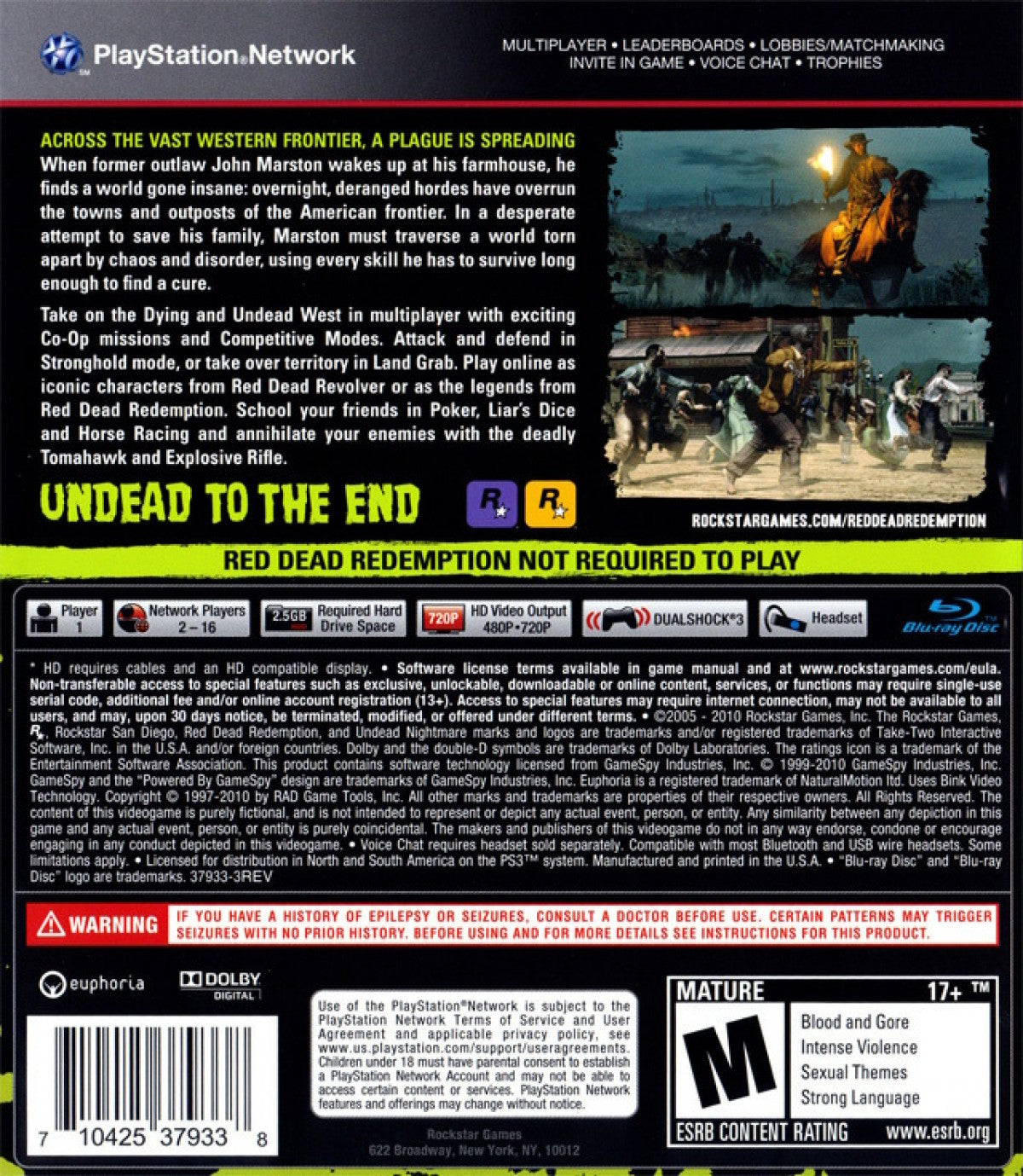 Red Dead Redemption: Undead Nightmare Collection for PlayStation 3 (PS3) at Gamers INC, featuring an eerie zombie-infested open world with a new supernatural campaign and multiplayer modes for a terrifying twist on the Wild West experience back cover