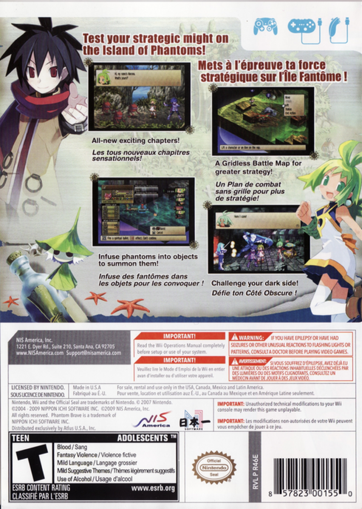 Phantom Brave: We Meet Again back cover for Nintendo Wii (Wi) role-playing video game.