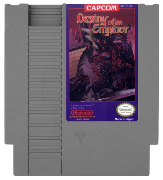 Destiny of an Emperor Nintendo Entertainment System NES for retro video game enthusiasts featuring classic role playing gameplay turn based battles Three Kingdoms storyline strategic party management world exploration character progression and collectible gaming appeal cartridge