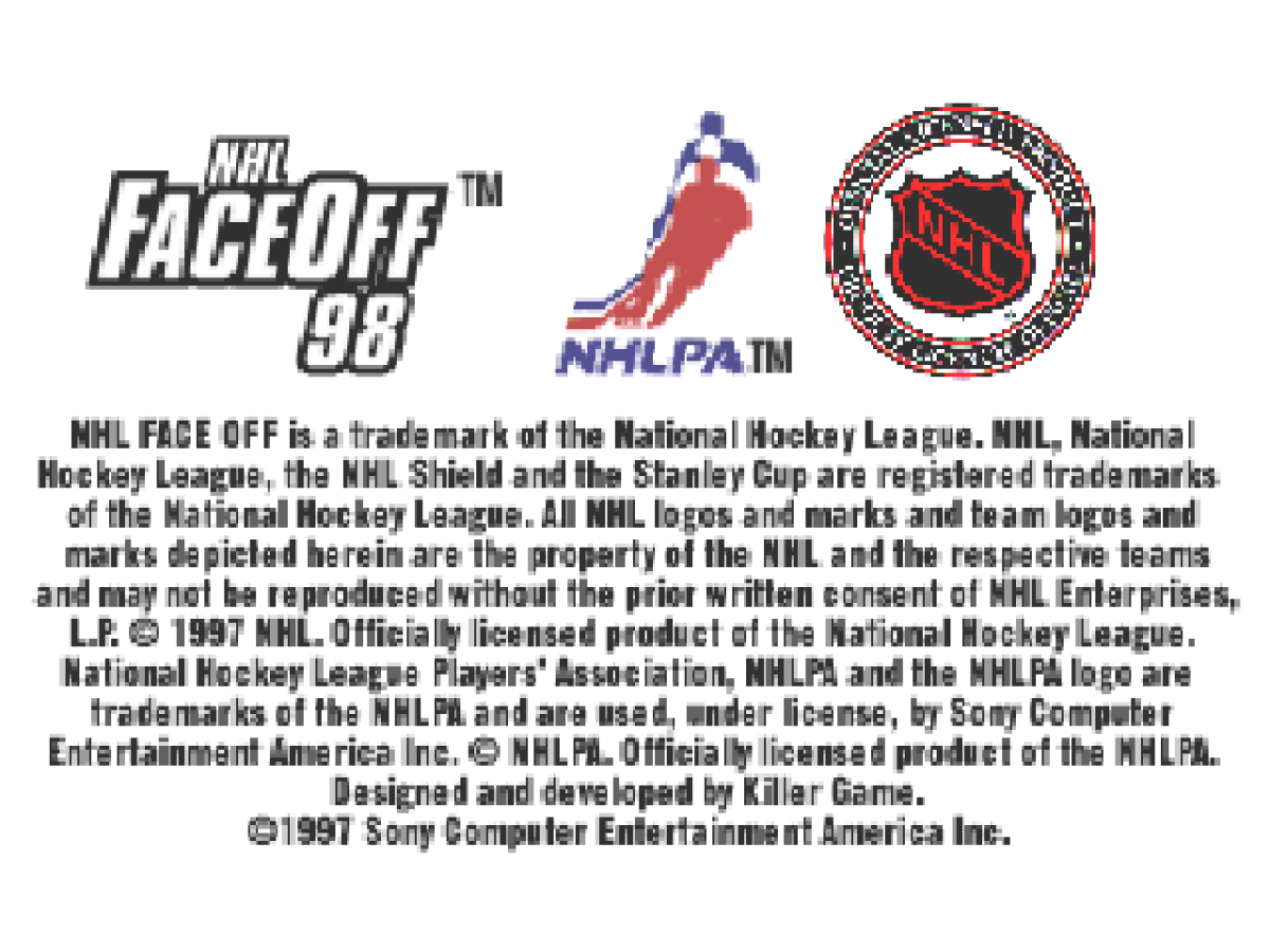 NHL FaceOff 98 title page for PlayStation 1 (PS1) retro ice hockey video game