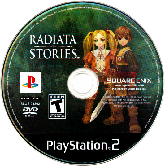 Radiata Stories – PlayStation 2 (PS2) video game disc, action role-playing game.