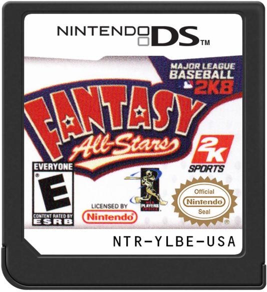 MLB 2K8 Fantasy All Stars for Nintendo DS arcade style baseball video game featuring exaggerated cartoon players fantasy themed teams fast paced gameplay touch controls and a fun all ages handheld baseball experience cartridge