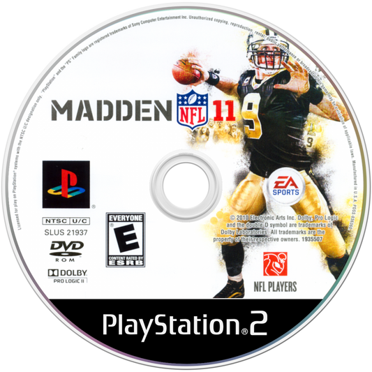 Madden NFL 11 disc art for PlayStation 2 (PS2) sports video game