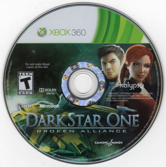 DarkStar One: Broken Alliance disc for Xbox 360 (X360) space combat role-playing video game