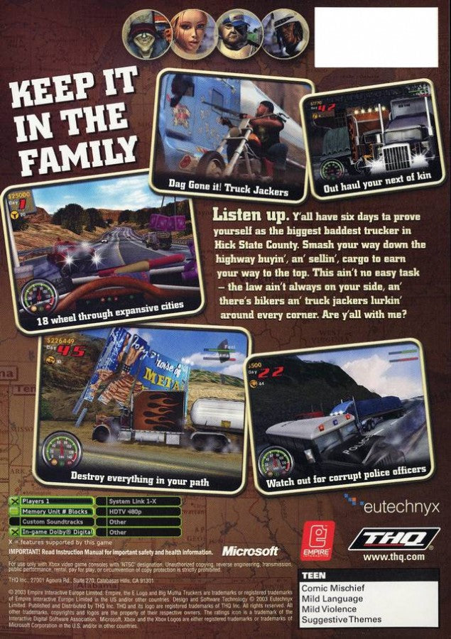 Big Mutha Truckers back cover art for Xbox (XBOX) video game