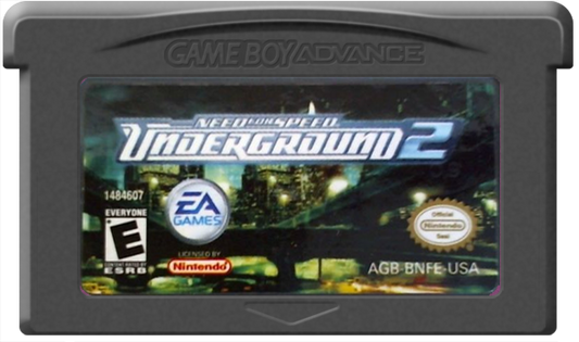 Need for Speed Underground 2 Game Boy Advance GBA video game, racing action, street car customization, handheld console title cartridge art