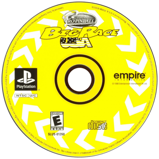 Pro Pinball: Big Race USA disc for PlayStation 1 (PS1) pinball video game