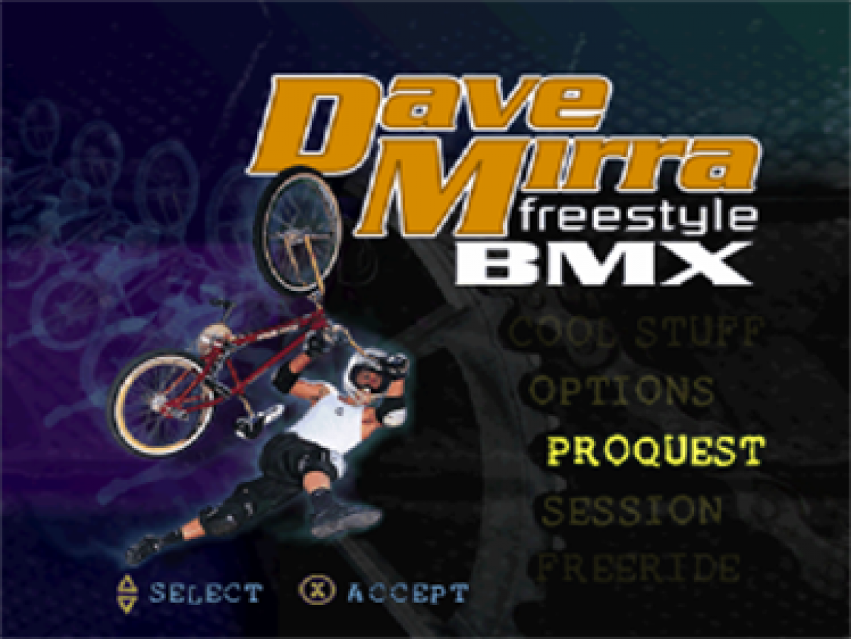 Dave Mirra: Freestyle BMX titlepage for PlayStation 1 (PS1) retro bmx video game