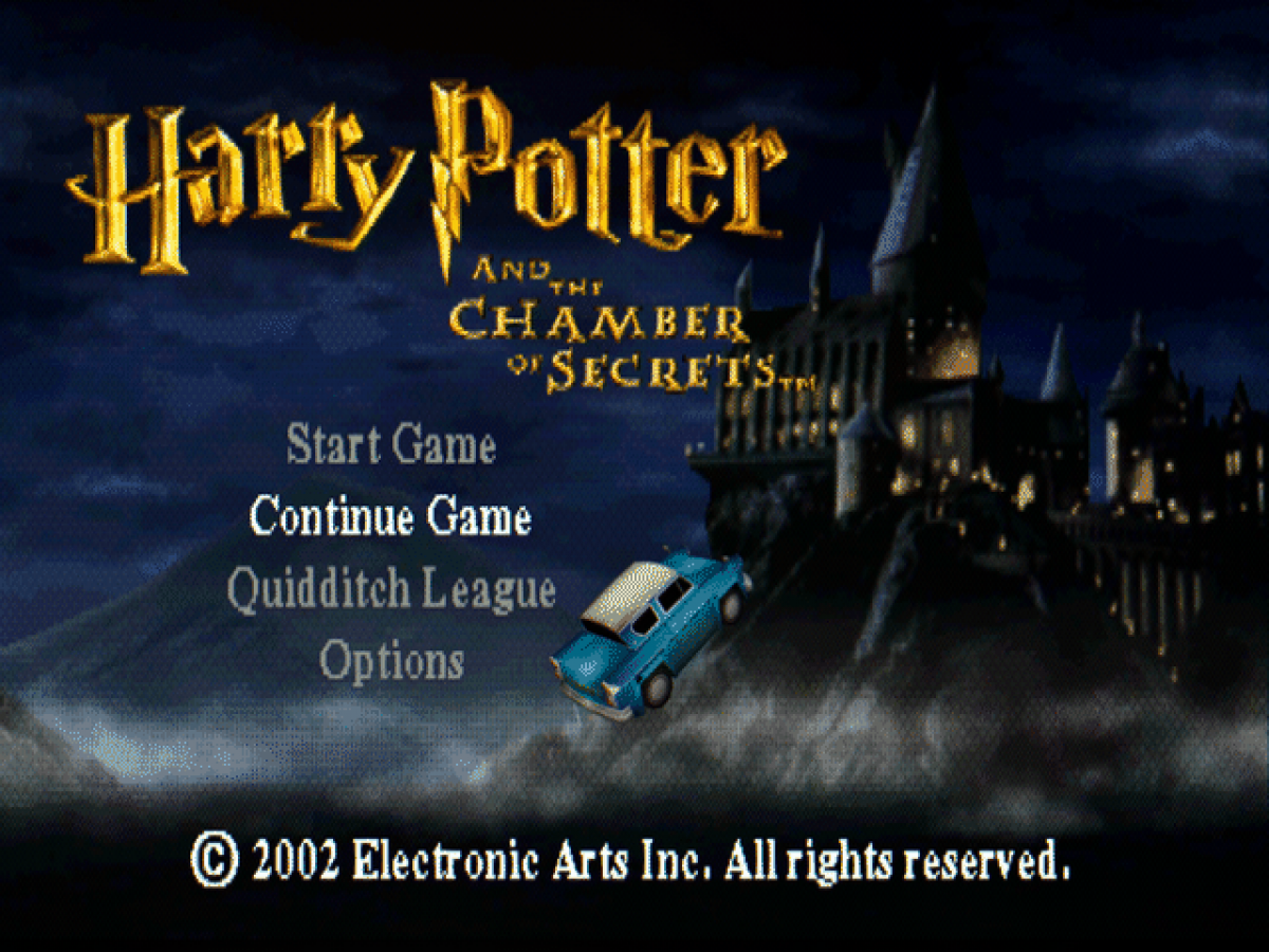 Harry Potter and the Chamber of Secrets title page for PlayStation 1 (PS1) video game