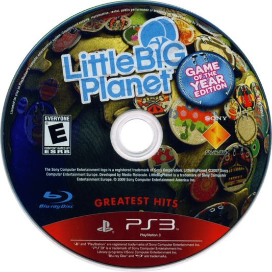 LittleBigPlanet Game of the Year Greatest Hits disc art for PlayStation 3 (PS3) video game