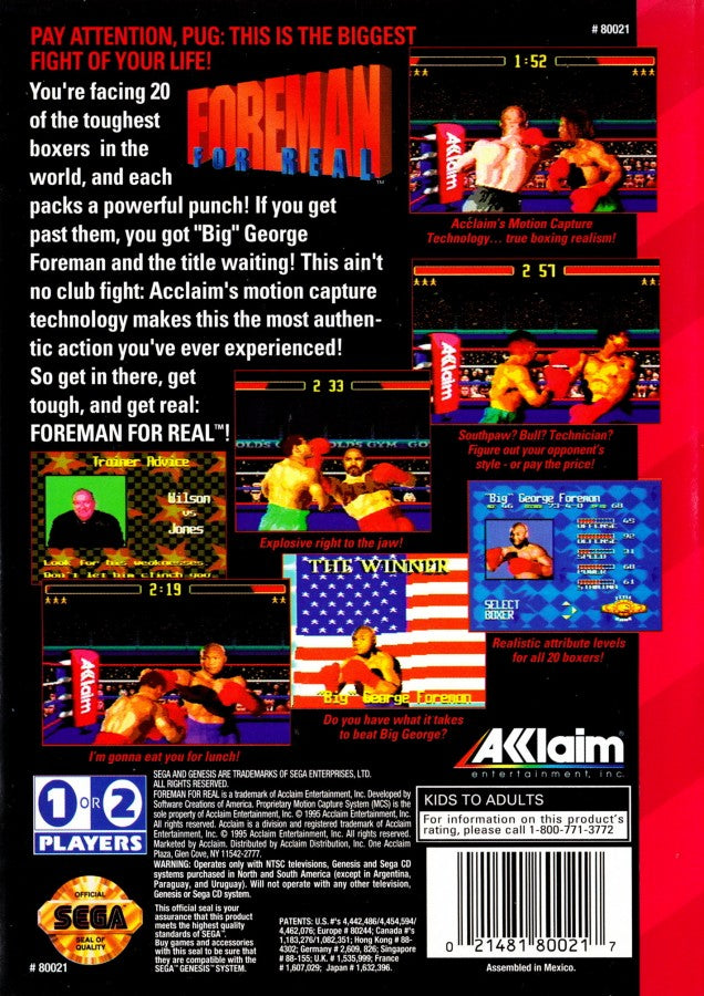 Foreman: For Real back cover art for Sega Genesis (GEN) video game