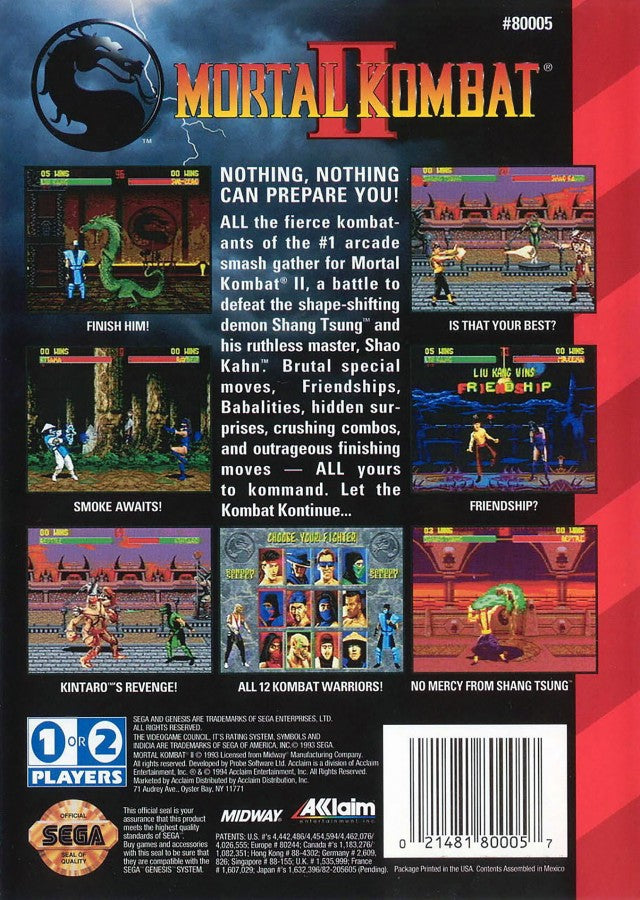 Mortal Kombat II back cover art for Sega Genesis (GEN) video game