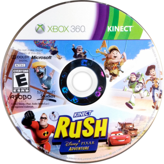 Kinect Rush: Disney Pixar Adventure for Xbox 360 with motion-based gameplay featuring popular Pixar characters disc