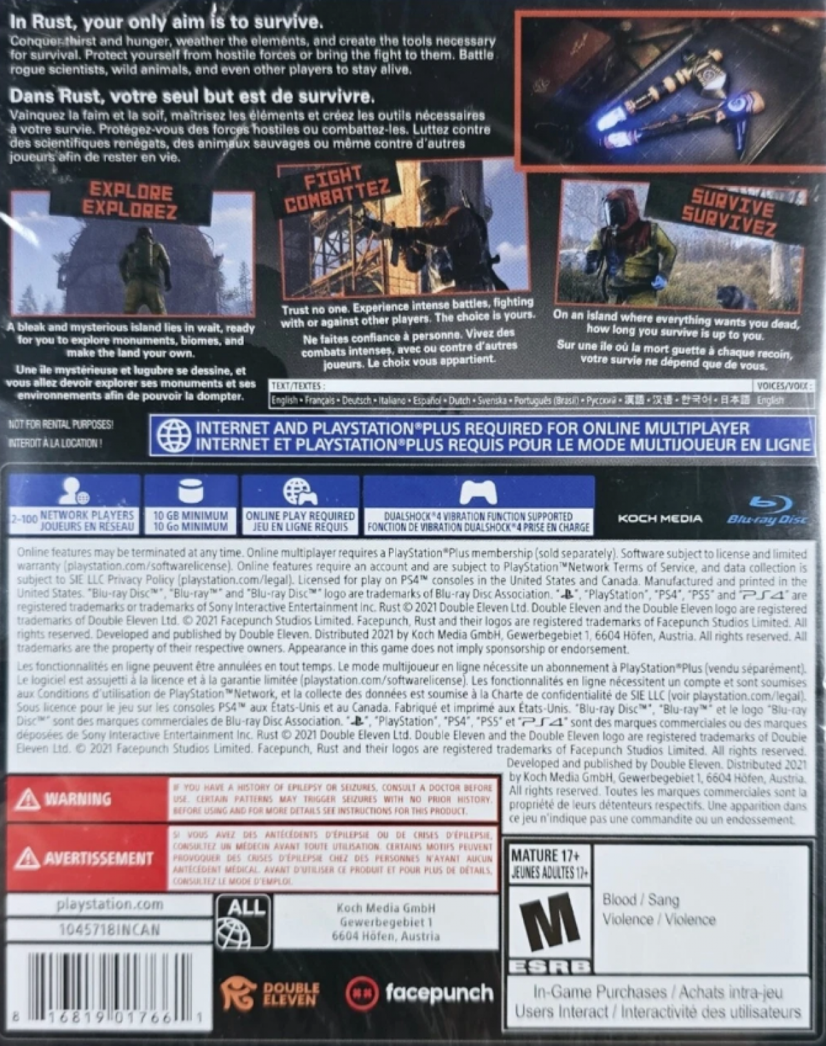 Rust Console Edition – PlayStation 4 (PS4) video game back of case, online survival title