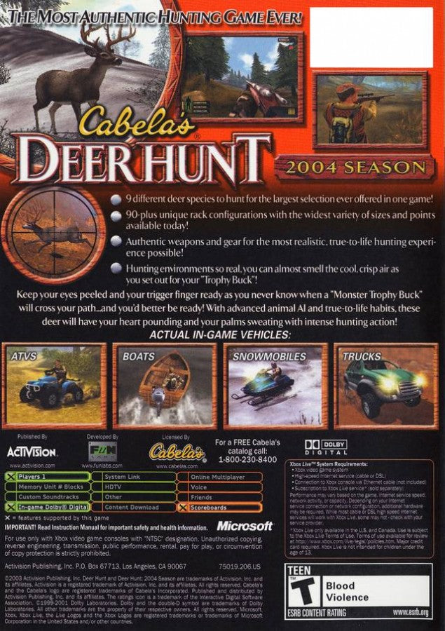 Cabela's Deer Hunt: 2004 Season back cover art for Xbox (XBOX) video game