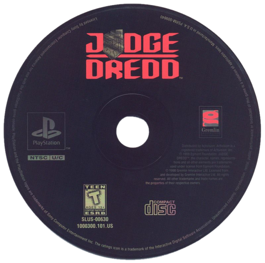 Judge Dredd retro sci-fi action shooter game for PlayStation 1 (PS1) disc