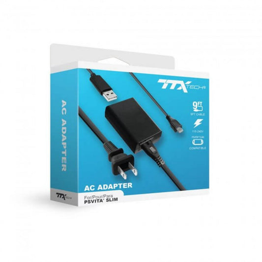 TTX Tech brand AC adapter for PlayStation Vita Slim console with AC input and DC output for reliable power