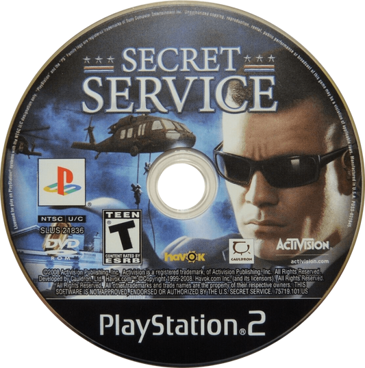 Secret Service PS2 Sony PlayStation 2 first person shooter action game political thriller White House protection missions tactical combat stealth elements conspiracy storyline security agent gameplay retro gaming PlayStation 2 software video game title disc