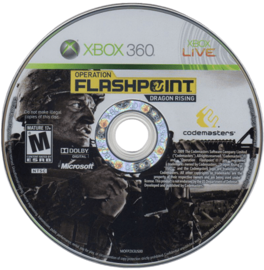 Operation Flashpoint: Dragon Rising disc for Xbox 360 (X360) tactical military first-person shooter video game