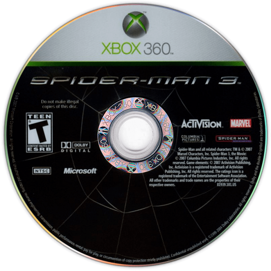 Spider-Man 3 disc for Xbox 360 (X360) action-adventure superhero video game