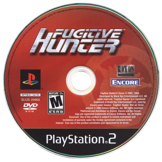 Fugitive Hunter disc for PlayStation 2 (PS2) third-person action shooter video game
