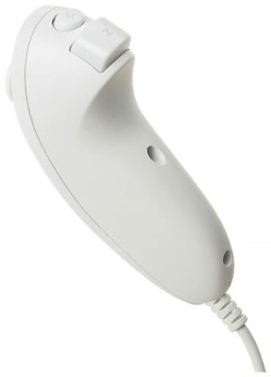 Back view of white Nintendo Wii Nunchuk controller original accessory